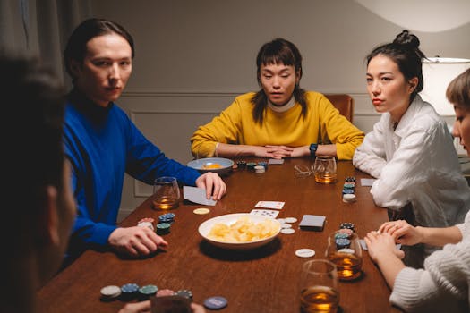 poker table with chips and cards